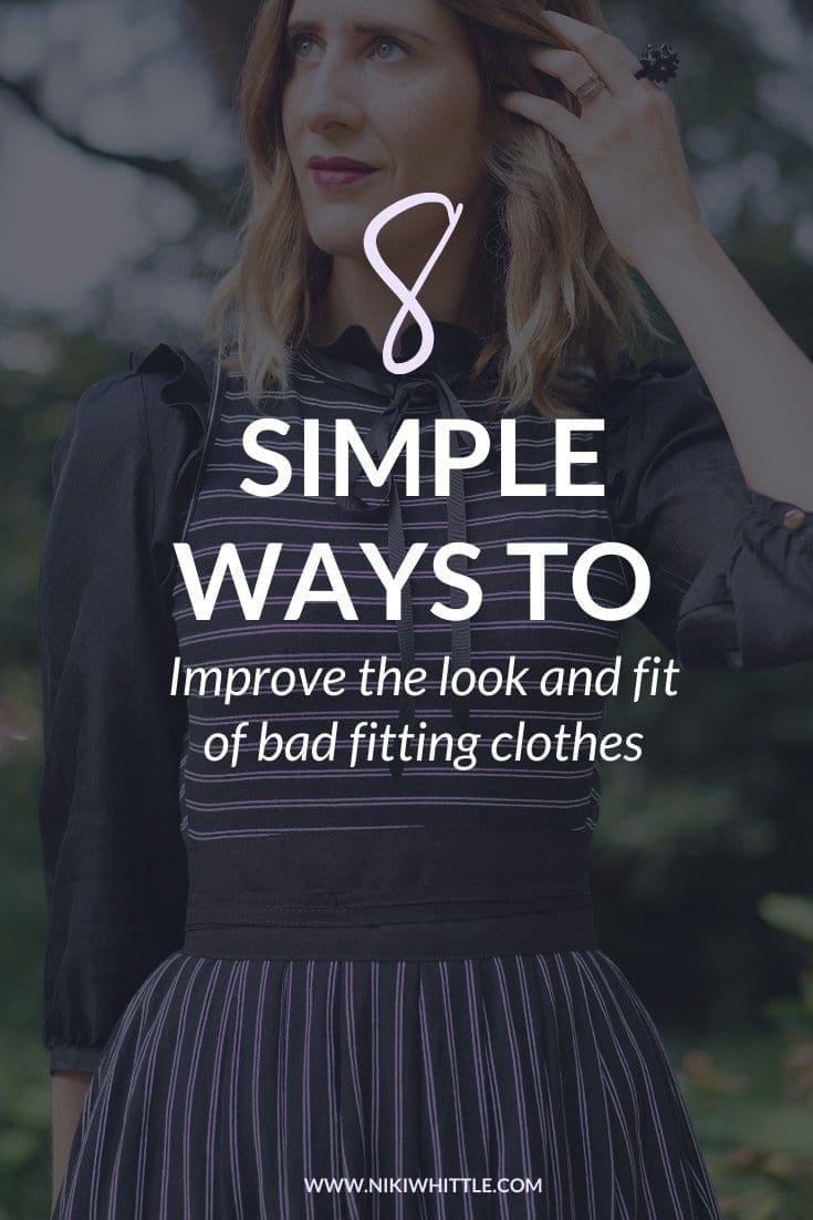 Text layed over an image of a women saying how to make unflattering clothes more flattering