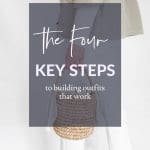 an image of a women wearing an outfit, with text overlayed that reads The four key steps to building outfits that work