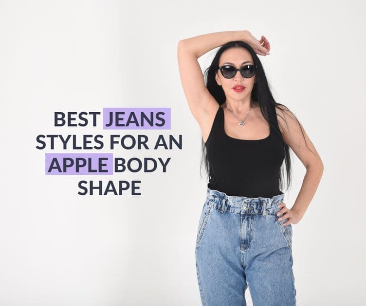 An apple shaped women wearing a flattering pair of jeans