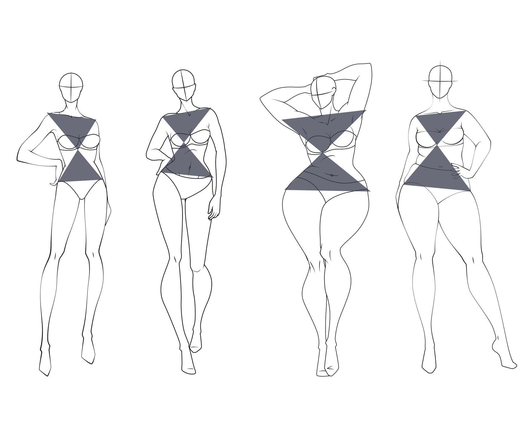 Illustrations of different types of hourglass body shapes