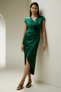silk green fixed wrap cocktail dress for an hourglass body shape
